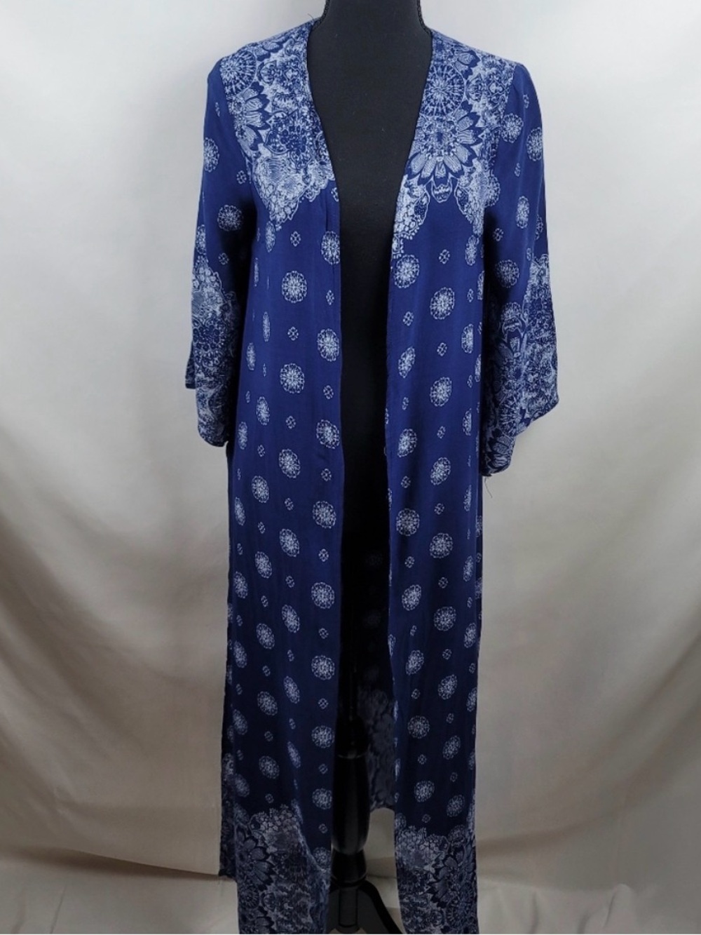 KORI AMERICA Jacket Kimono Paisley Floral Flowy Rayon Blue White Size Small